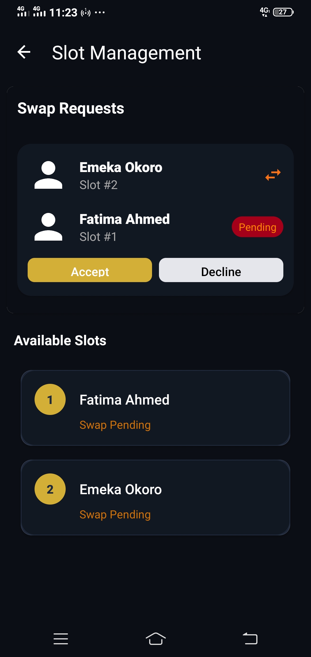 Payout Slots Screen